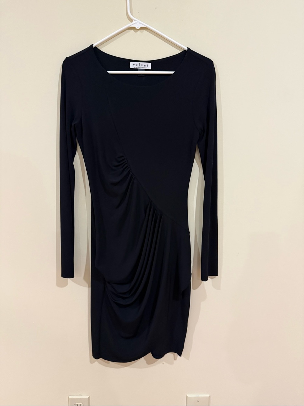 Velvet by Graham & Spencer Black Long-Sleeve Draped Ruched Dress